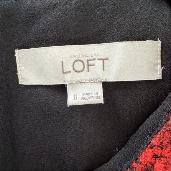 LOFT Ann Taylor Wool Blend Boucle Red Orange Black Sleeveless Jumper Dress 6 - Picture 3 of 5